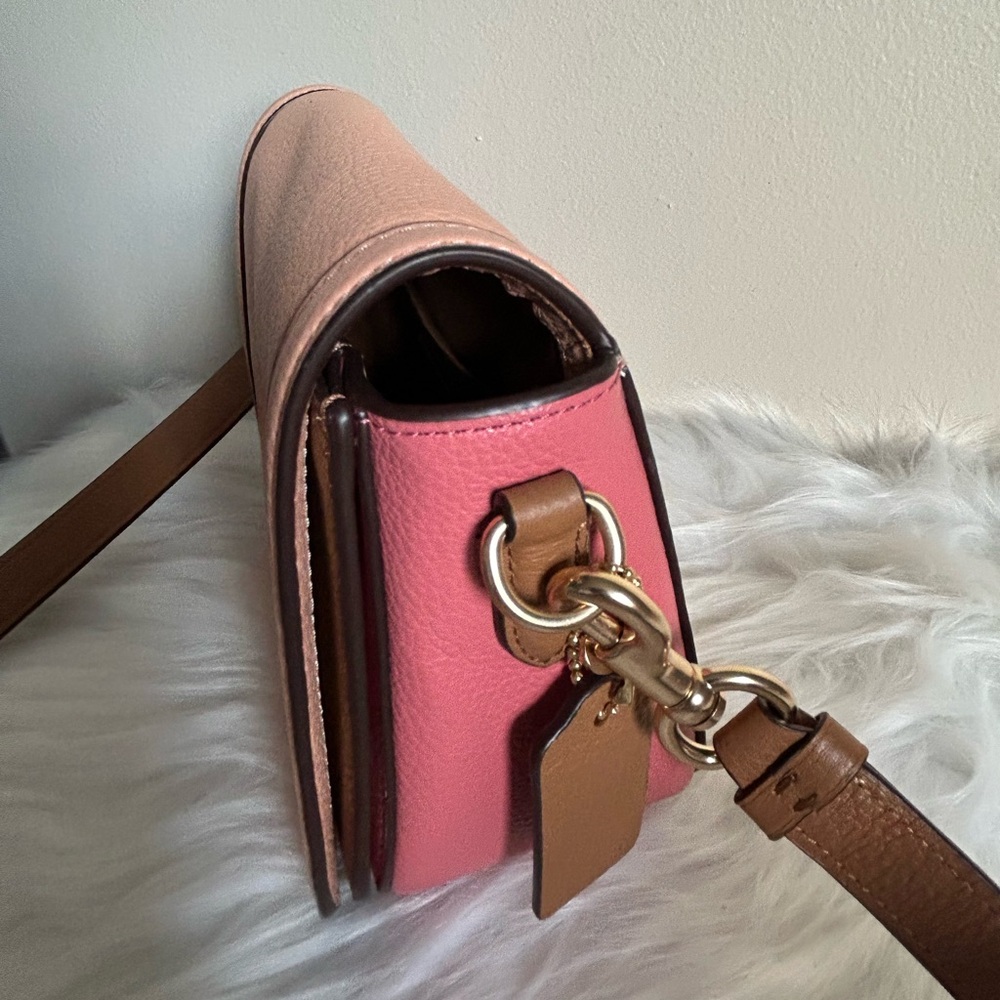 Coach Saddle Bag Pink Tan Pebbled Leather Crossbody Bag Excellent - Picture 2 of 11